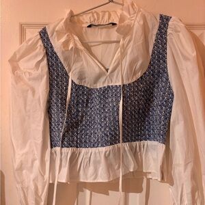 Zara Blue and White Patterned Blouse